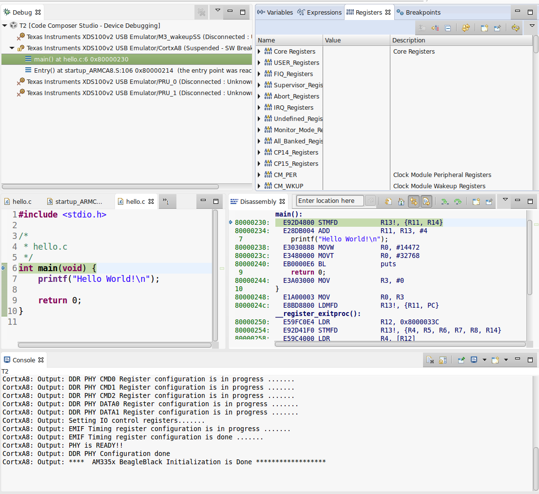 BeagleBone Black Debugging via TI USB100v2 JTAG Emulator